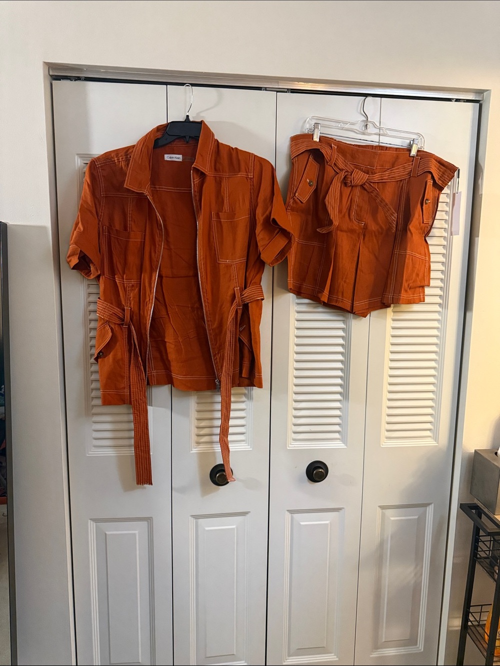 Calvin Klein Rust Orange Utility Jacket and Shorts